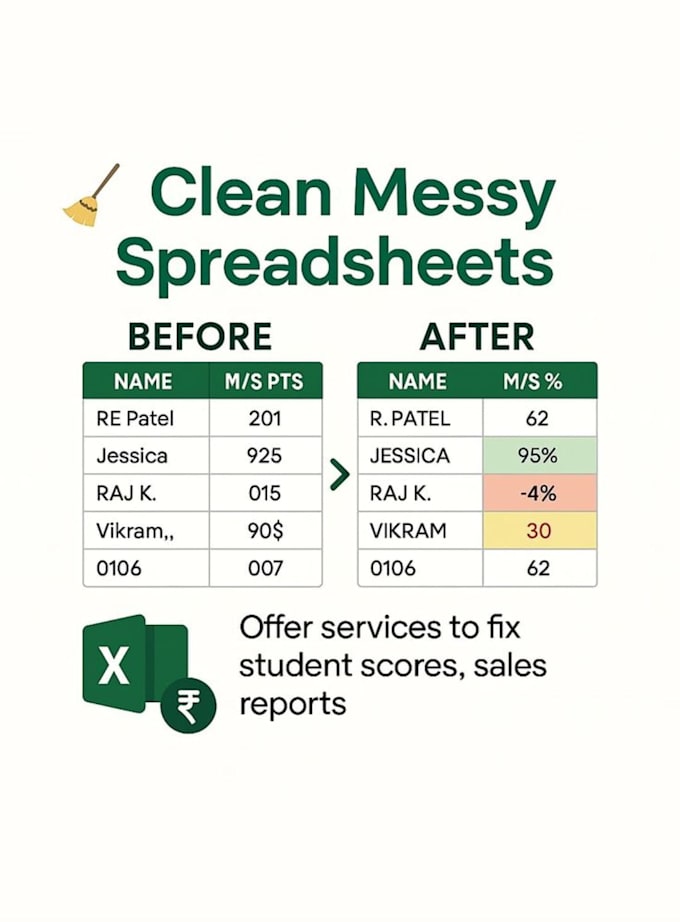 clean, format, marge, split excel data