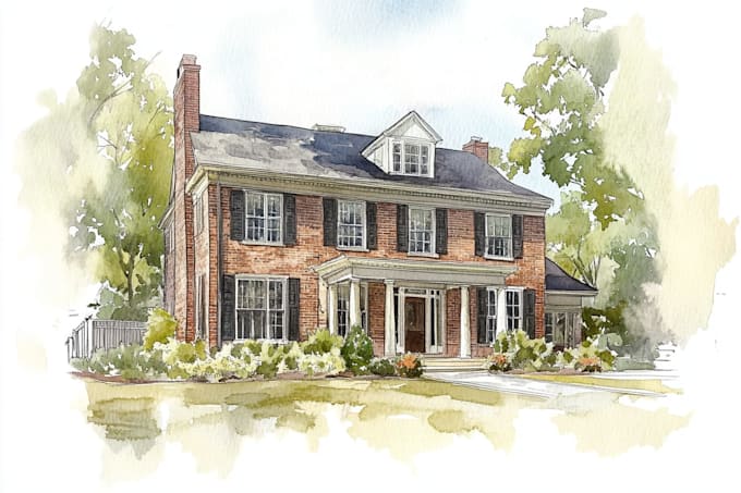 draw architectural watercolor drawing