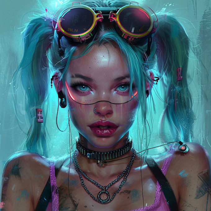 draw digital portrait in style cyberpunk