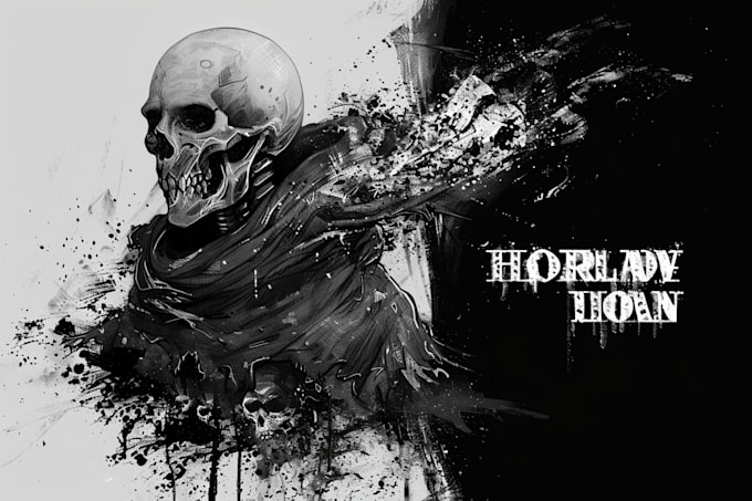 create dark art illustration, horor and skull artwork