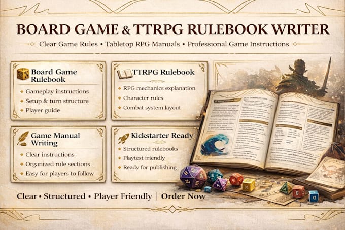 write a rulebook for your board game or ttrpg tabletop rpg game manual
