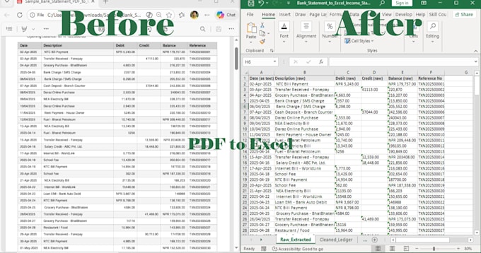 convert PDF bank statements into excel or CSV format