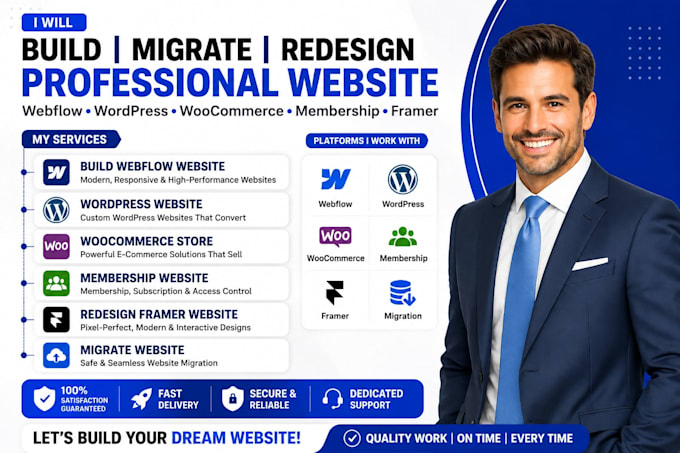build migrate webflow wordpress woocommerce membership redesign framer website