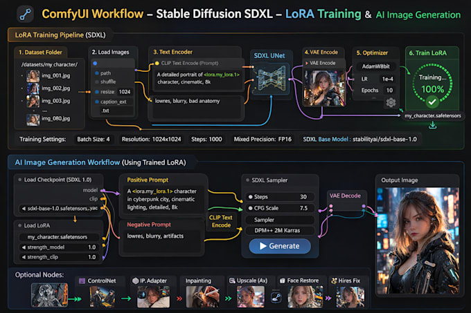 build comfyui workflow stable diffusion sdxl lora training ai influencer models