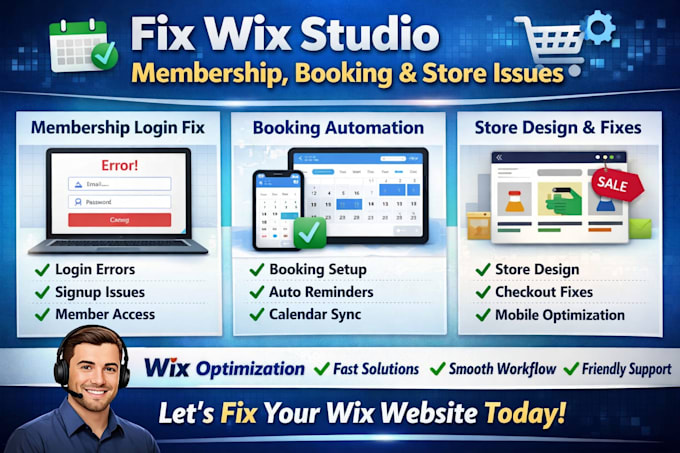 fix wix studio membership login issues booking website automation store design