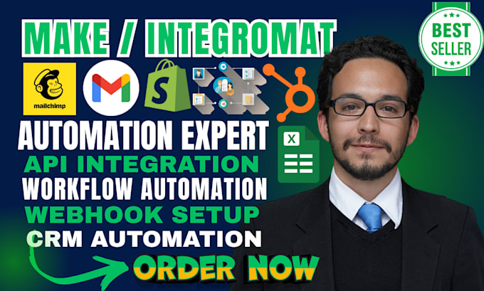 automate workflows using make com integromat automation, crm integration