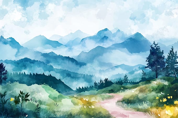 draw a watercolor landscape illustration