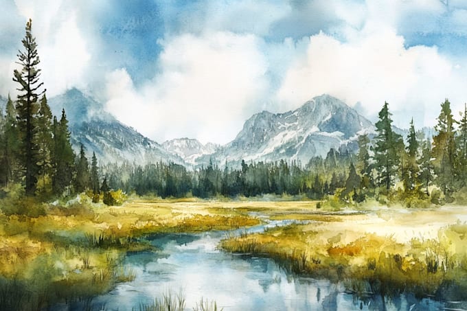 illustrate a watercolor landscape illustration