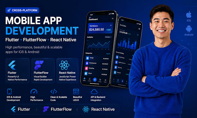 develop flutter flutterflow mobile app ios android react native app developer
