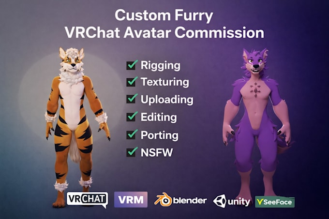 create 3d furry vtuber model, vr character with full body tracking, nsfw avatar