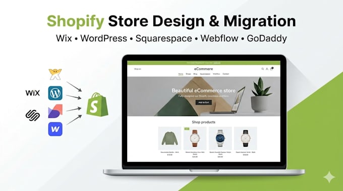 migrate wix to shopify, wordpress to shopify, squarespace store design pagecloud
