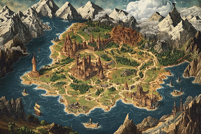 create 2d map illustration map design vector fantasy