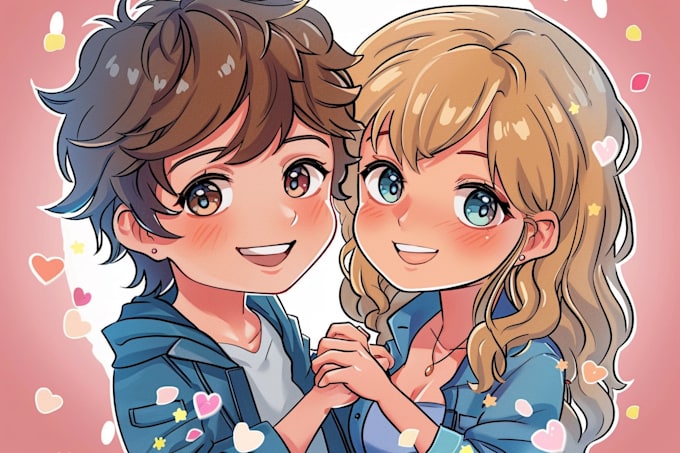 draw cute couple chibi illustration