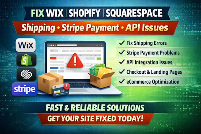 fix wix shopify squarespace shipping stripe payment gateway api  landing page