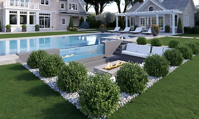 do 3d landscape design, backyard, garden, patio, pool and realistic 3d rendering