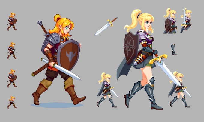 Do quality 8bit, 16bit pixel art character, animation assets icons, hud ...