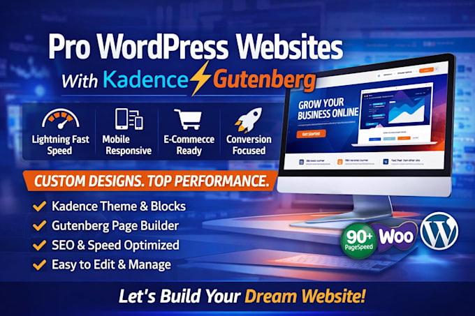 design wordpress website with kadence, kadence blocks, kadence pro, gutenberg