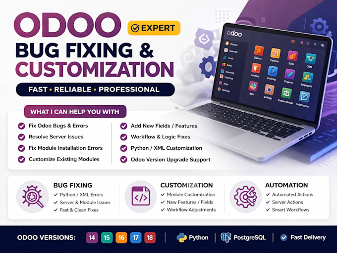 fix odoo bugs, errors and customize your odoo module
