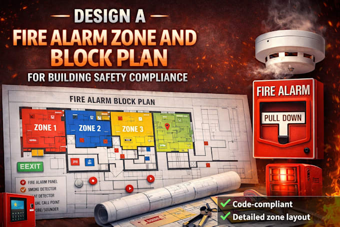 design a fire alarm zone and block plan for building safety compliance