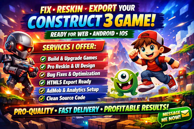 build or reskin your construct 3 game into a high converting HTML5 game