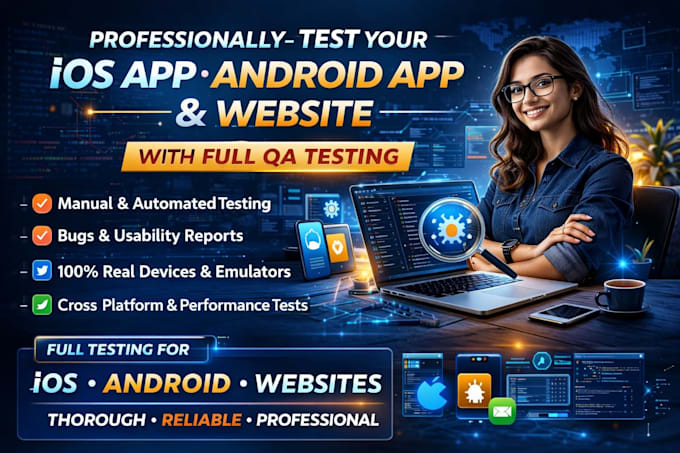 professionally test your ios, app android app, and website with full QA testing