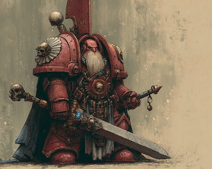 illustrate grimdark warhammer 40k warriors and heroes