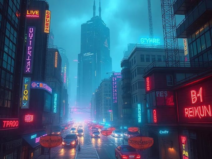Draw illustration of futuristic cyberpunk city by Abelinaoper | Fiverr