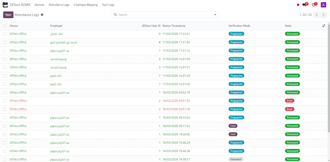 integrate zkteco biometric devices with odoo attendance adms