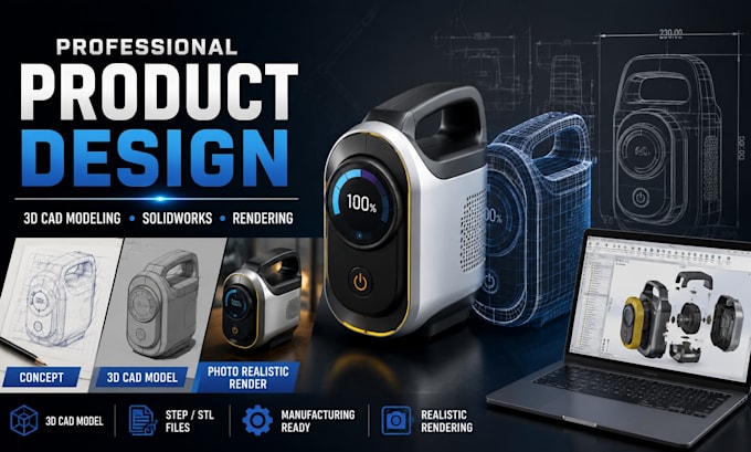 do professional product design, 3d cad models, solidworks designs, and rendering