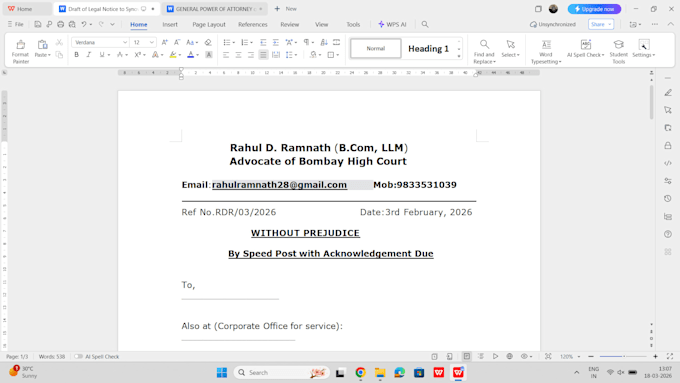 draft a strong legal notice for payment recovery, breach of contract