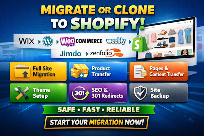 migrate copy clone wordpress woocommerce wix weebly jimdo zenfolio to shopify