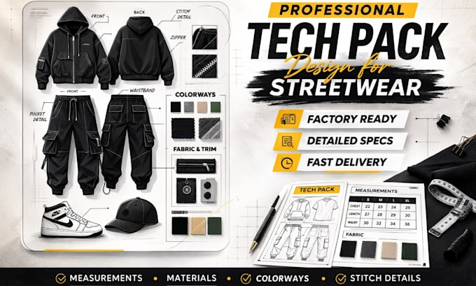 create tech pack techpack fashion illustration flat sketch and technical drawing