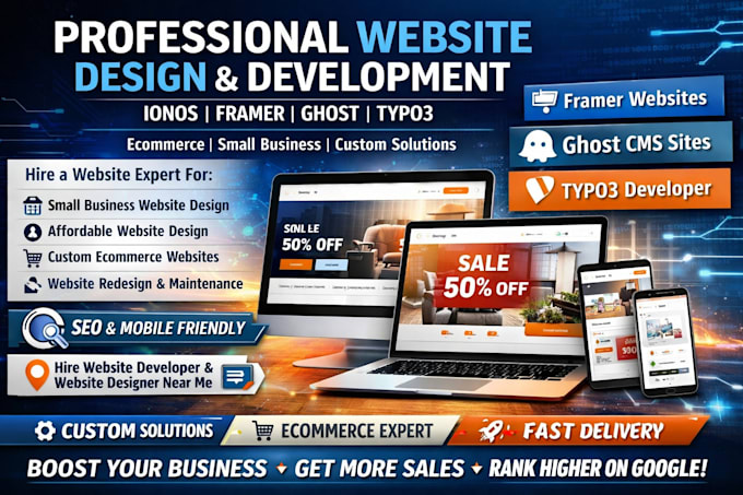 build develop ionos ghost typo3 framer ecommerce website development expert