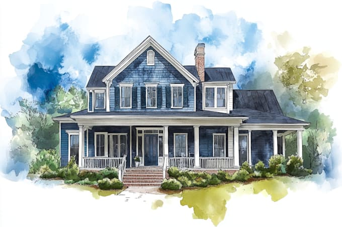 draw house illustration watercolor style