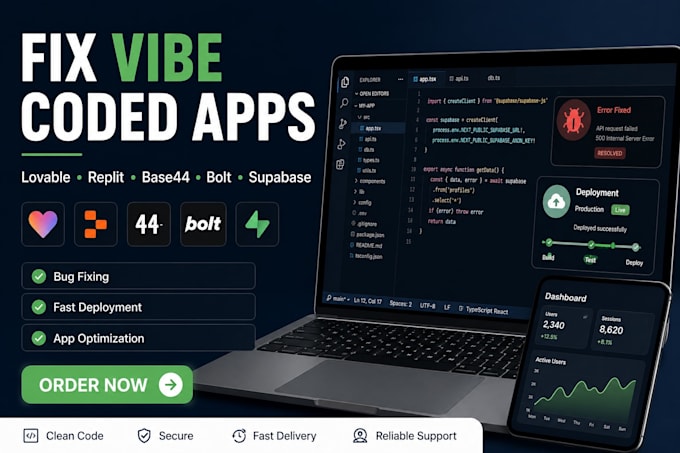 fix vibe coded apps bugs errors and fix your lovable replit base44 bolt app