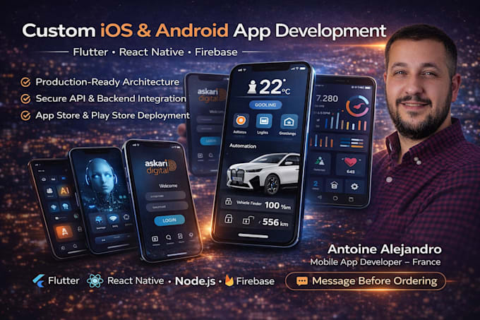 design and develop android and ios mobile application on flutter or react native