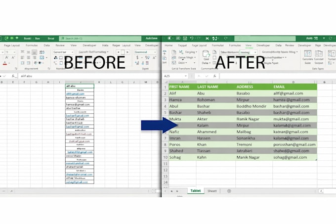 do excel data cleaning, formatting, and CSV organization
