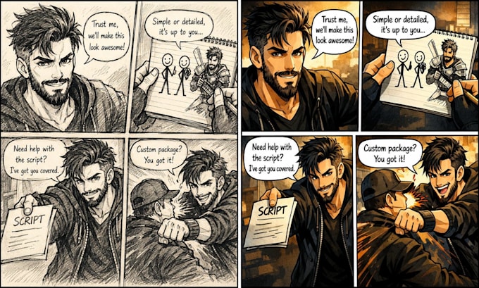 do comic book, manga, webtoon or graphic novel illustrations
