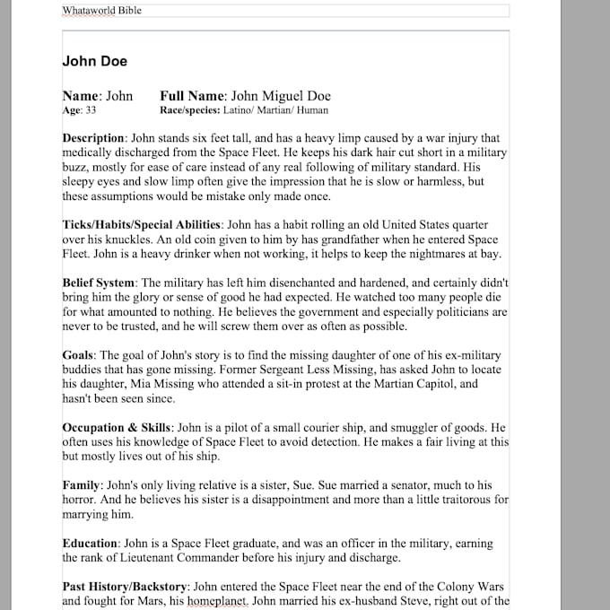 create a worldbulding lore bible for your project