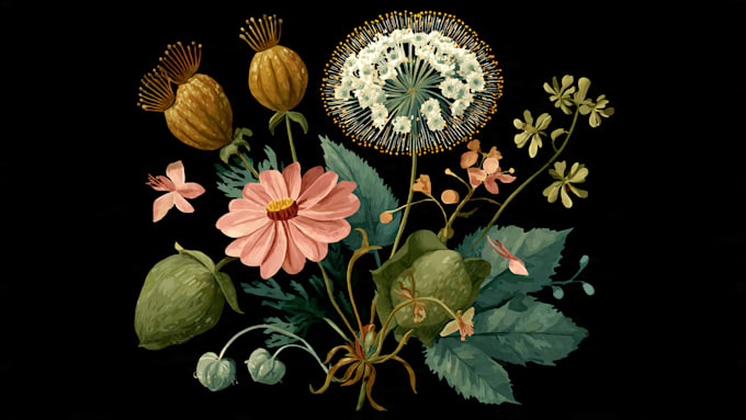 create hand drawn botanical floral logo design