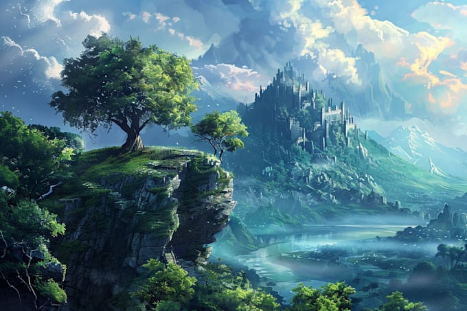 create stunning fantasy background and scenery illustration