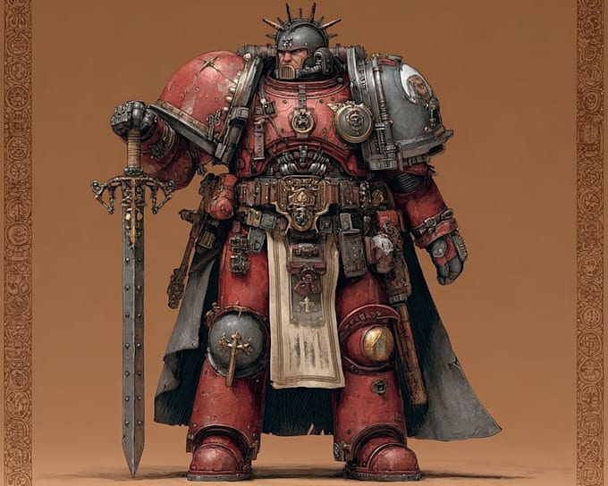 draw warhammer 40k oc, space marine illustration