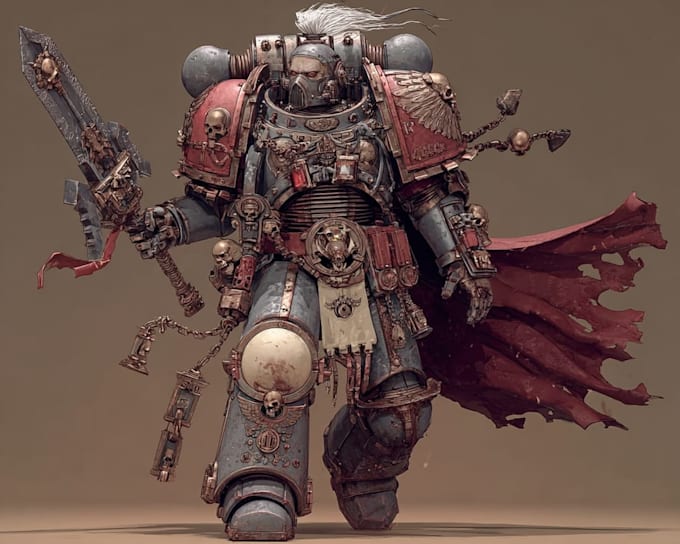 draw a illustrate grimdark warhammer 40k characters