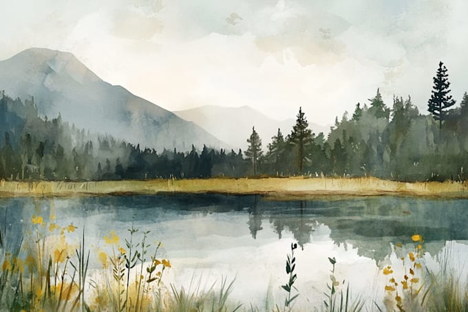 illustrate a watercolor landscape illustration