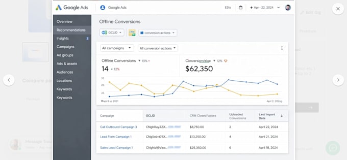 set up google ads offline conversion tracking with gclid and CRM integration