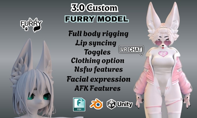 create custom 3d furry vtuber model nsfw vrchat avatar vseeface animaze vrm