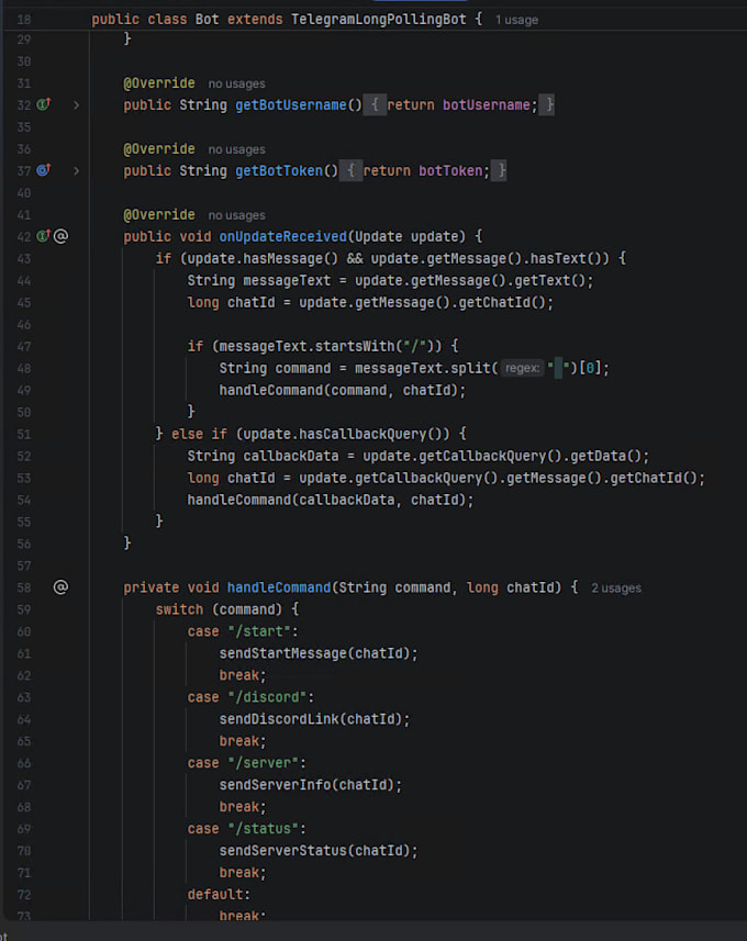 build a custom telegram bot for automation with java