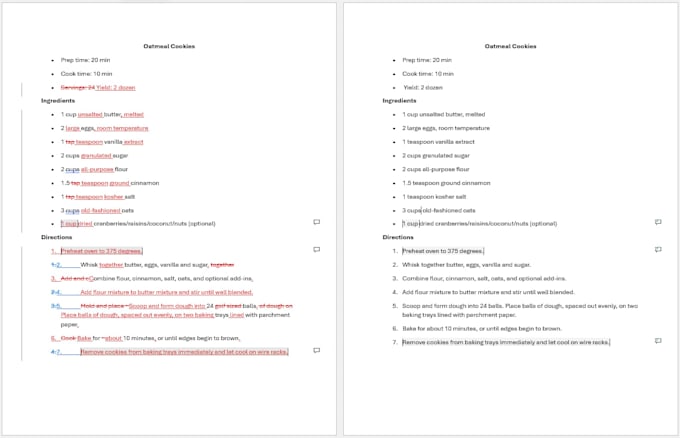 edit and proofread your recipes