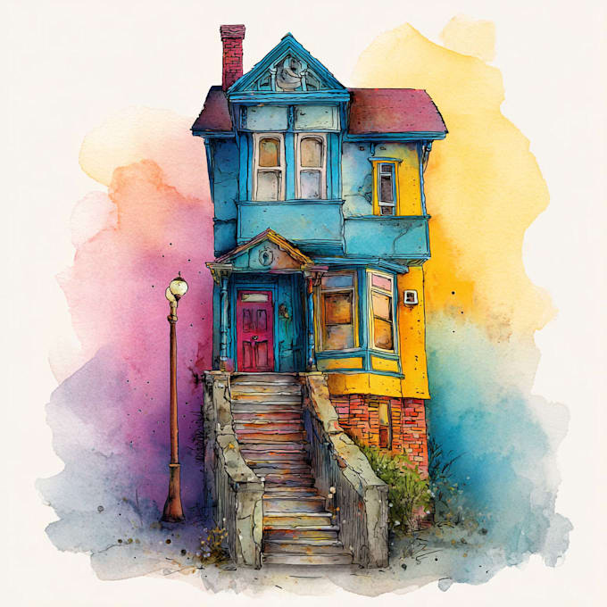 draw custom digital watercolor house illustrations