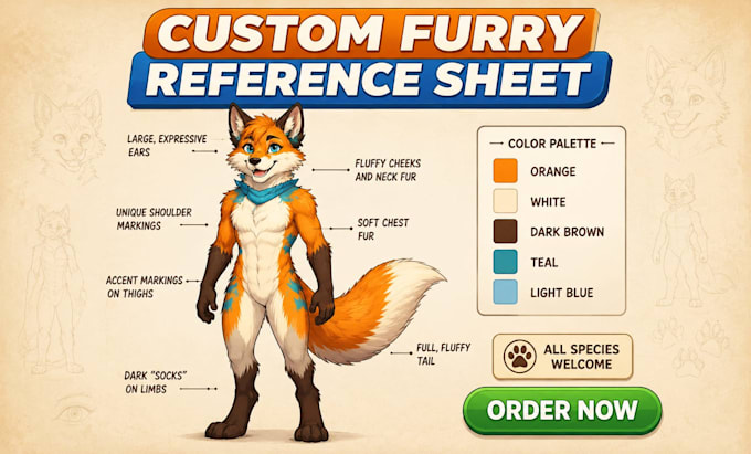 design a custom furry reference sheet for your fursona character